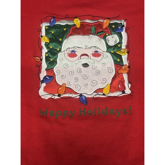 Vintage Nutcracker Red 1X Embroidered Santa Happy Holiday! Christmas Sweatshirt - Picture 3 of 12